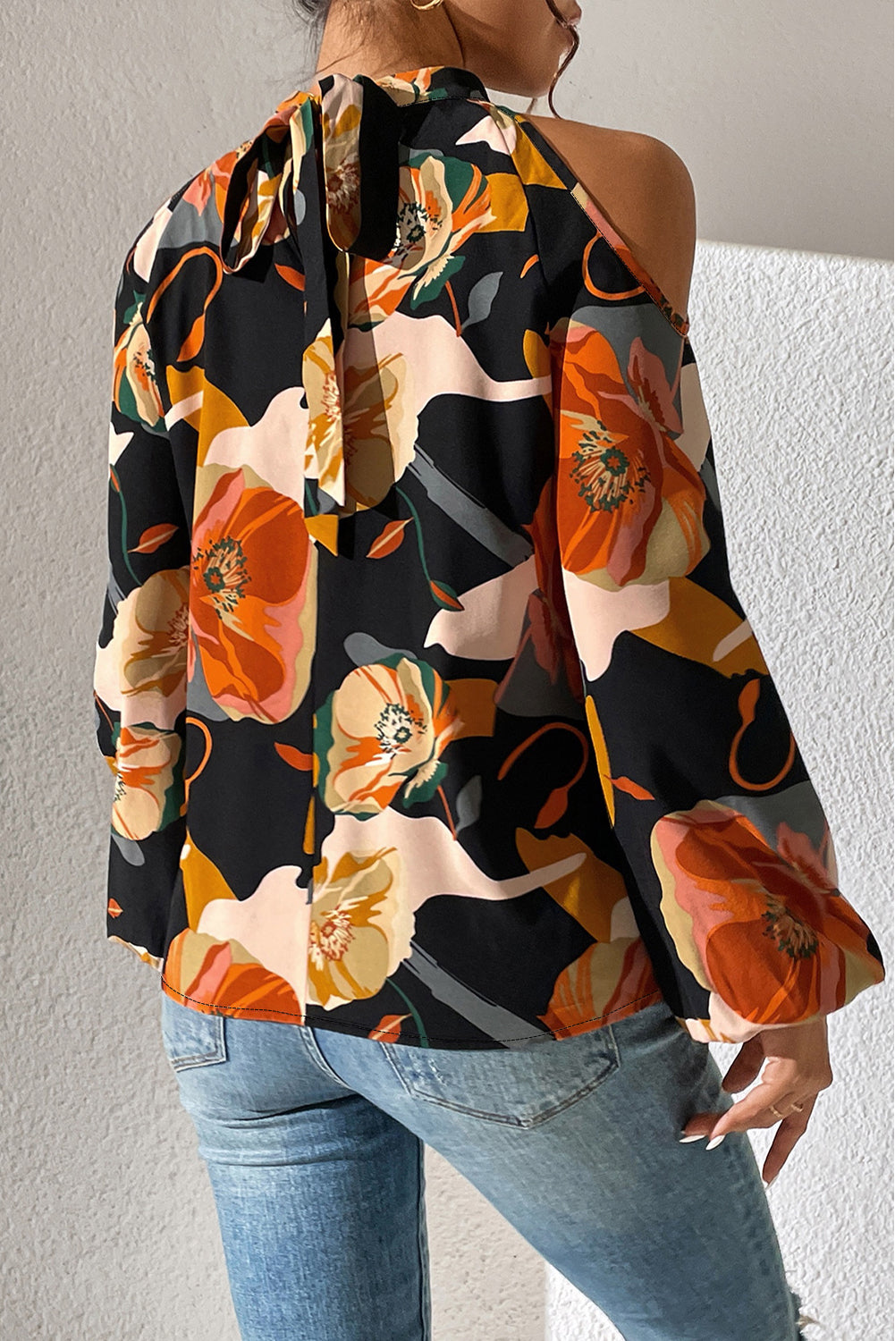 - Floral Print Cold Shoulder Lantern Sleeve Blouse - womens blouse at TFC&H Co.
