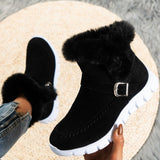 Black - Winter Warm Thickened Solid Color Plush Women's Ankle Boots With Buckle - 4 colors - womens boots at TFC&H Co.