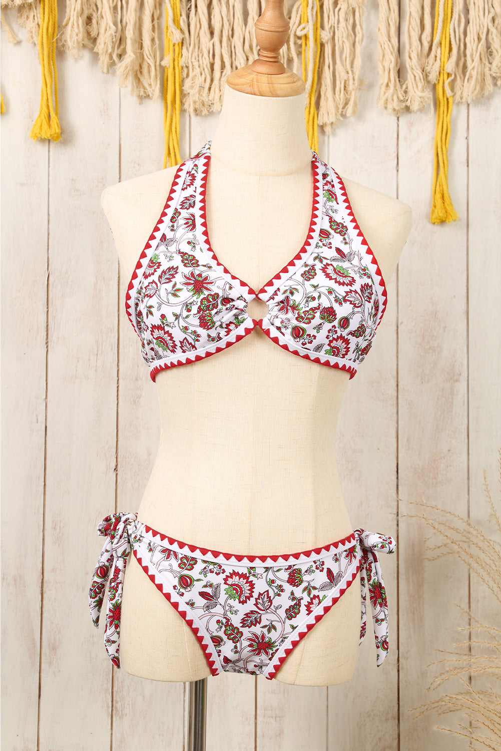 - Floral Halter O-Ring Backless Knot Bikini Set - womens bikini set at TFC&H Co.