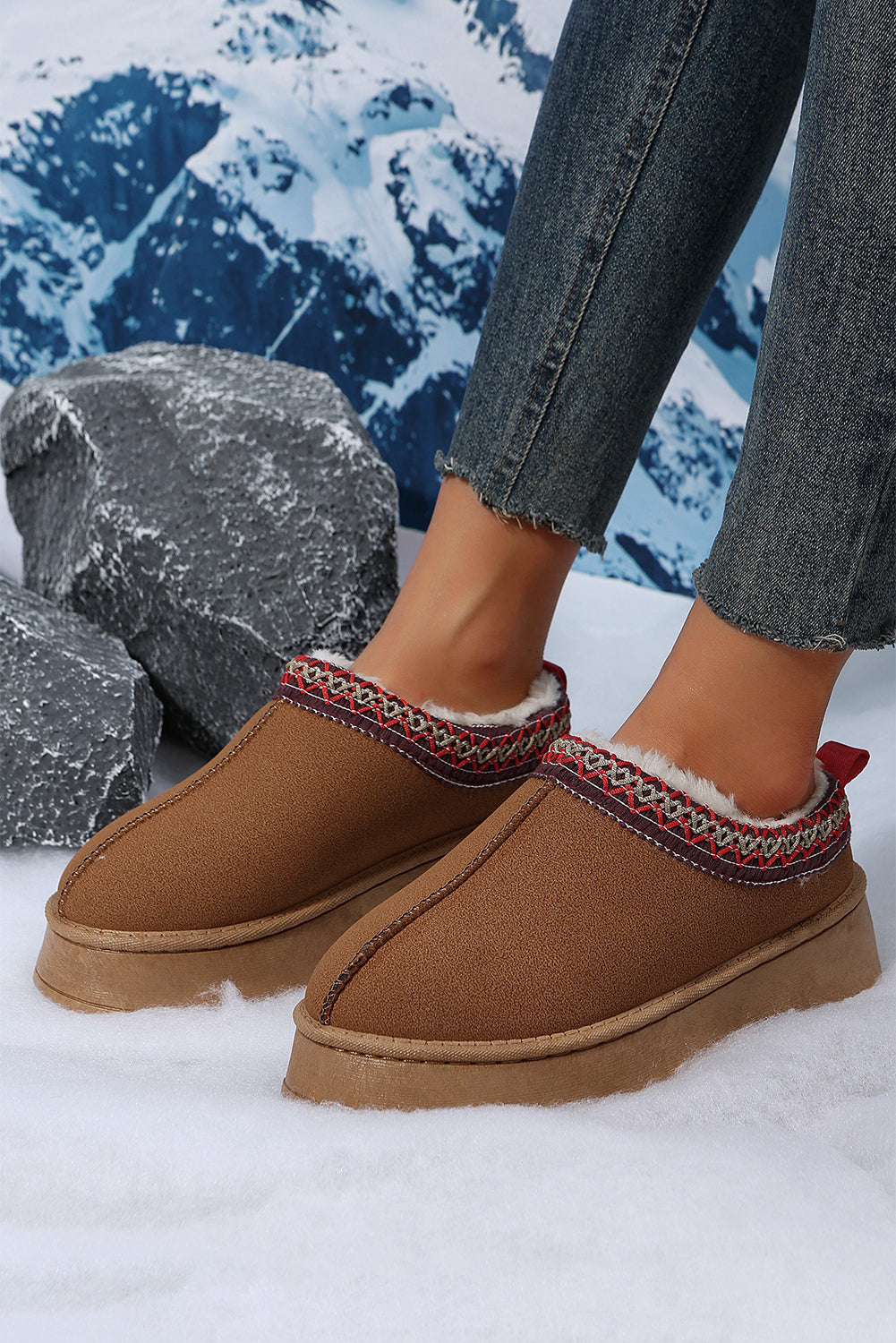 - Suede Contrast Print Plush Lined Snow Boots - womens boots at TFC&H Co.