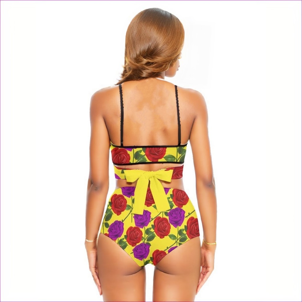 Red Rose Purp Yellow Women's Bikini Sets With Cross Straps - women's bikini at TFC&H Co.