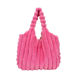 Rose Red - Striped Design Plush Bag - handbags at TFC&H Co.