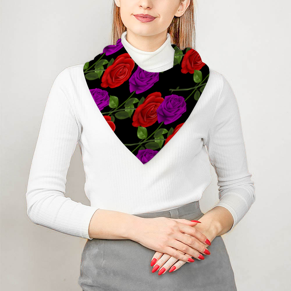 - Red Rose Purp Soft Silk-liked Scarf 36" x 36" Thin Satin Shawl - scarf at TFC&H Co.