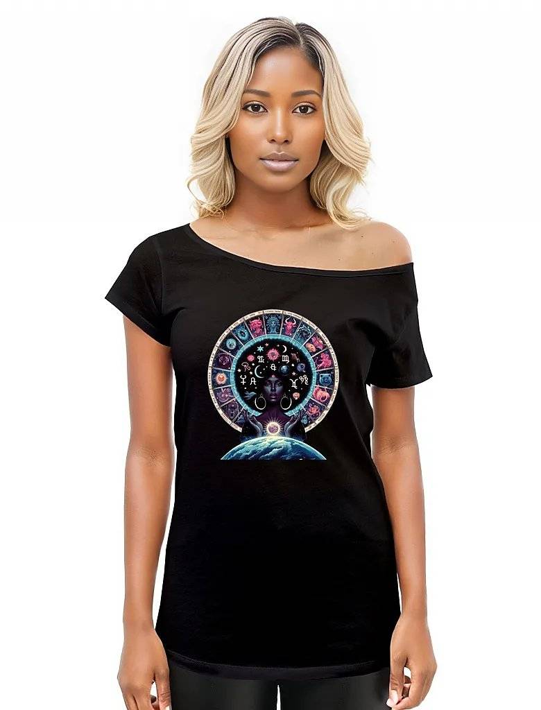 Black - Celestial Zodiac Women's Off The Shoulder Tops Shirt - womens shirt at TFC&H Co.