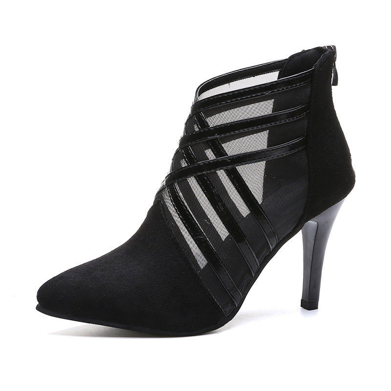 Black - Mesh Pointed Toe Stiletto Heels - womens shoes at TFC&H Co.