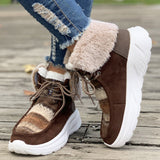 Brown - Fuzzy Thermal Lined Non-slip Lace-up Plush Women's Snow Boots - 3 colors - womens boots at TFC&H Co.