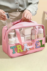 Light Pink ONE SIZE 100%PU - TRAVEL Chenille Letter Clear PVC Makeup Bag - makeup bag at TFC&H Co.