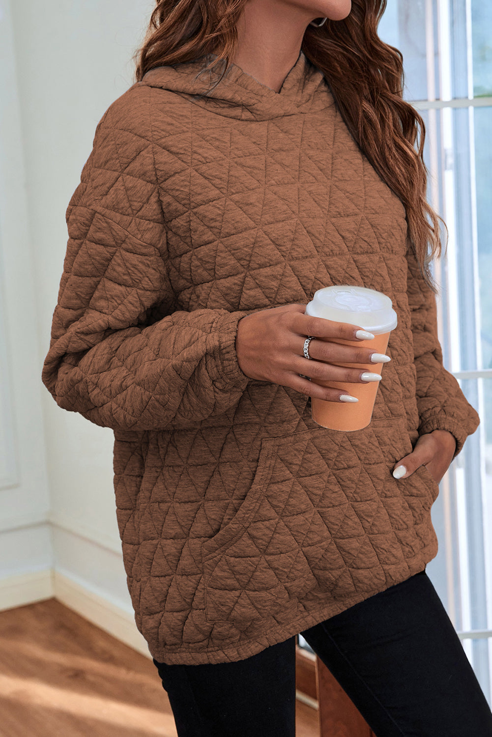 Coffee 95%Polyester+5%Elastane - Solid Quilted Pullover and Pants Outfit Set, Shirt, or Hoodie- various colors - womens pants set at TFC&H Co.