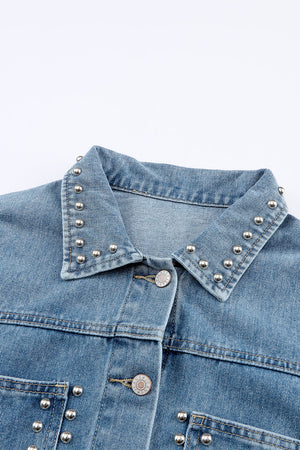 - Rivet Studded Pocketed Women's Denim Jacket - womens denim jacket at TFC&H Co.