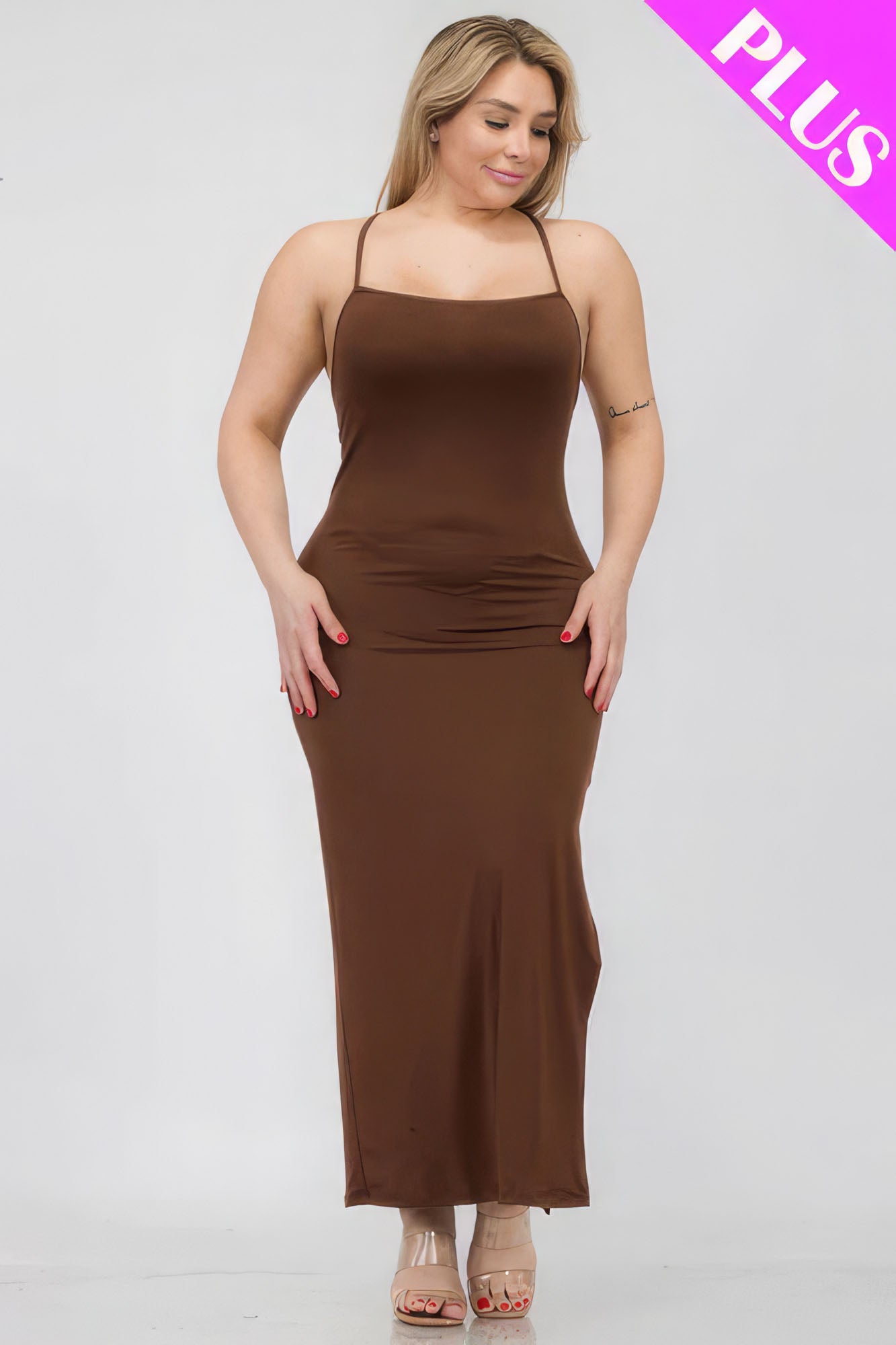 - Crisscross Back Split Thigh Voluptuous (+) Women's Plus Size Maxi Dress - womens dress at TFC&H Co.