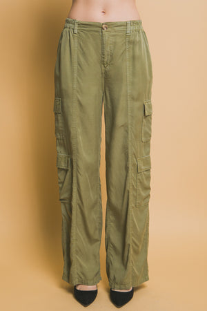 Light Olive - Full-length Women's Tencel Pants With Cargo Pockets - womens pants at TFC&H Co.