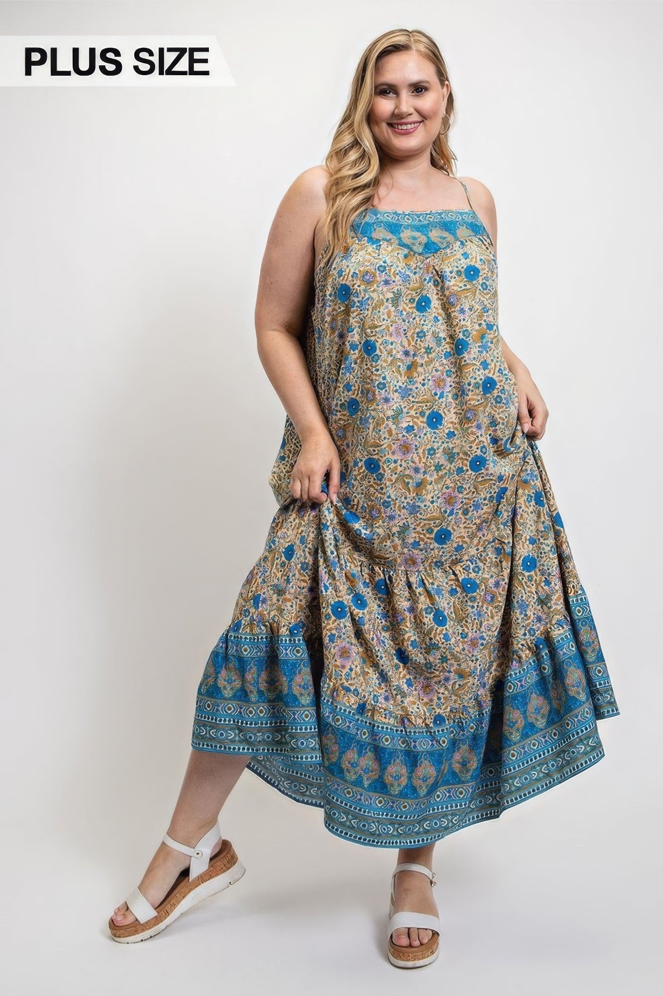 - Voluptuous (+) Floral Aztec Drop Down Plus Size Maxi Dress With Spaghetti Strap - womens plus size dress at TFC&H Co.