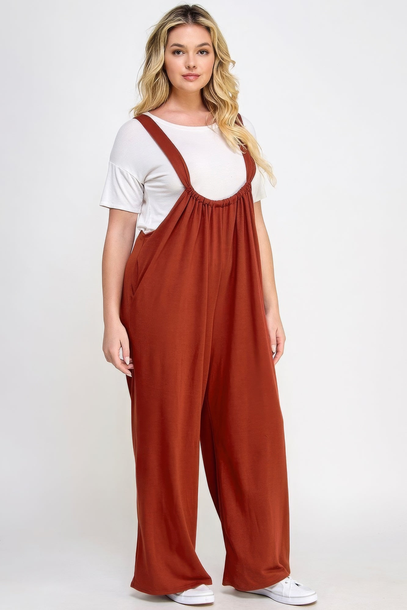 - Voluptuous (+) French Terry Wide Leg Women's Plus Size Overalls Jumpsuit - womens overalls at TFC&H Co.