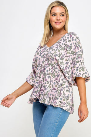 - Voluptuous (+) V-neck Balloon Slv Floral Babydoll Top for Women - womens top at TFC&H Co.