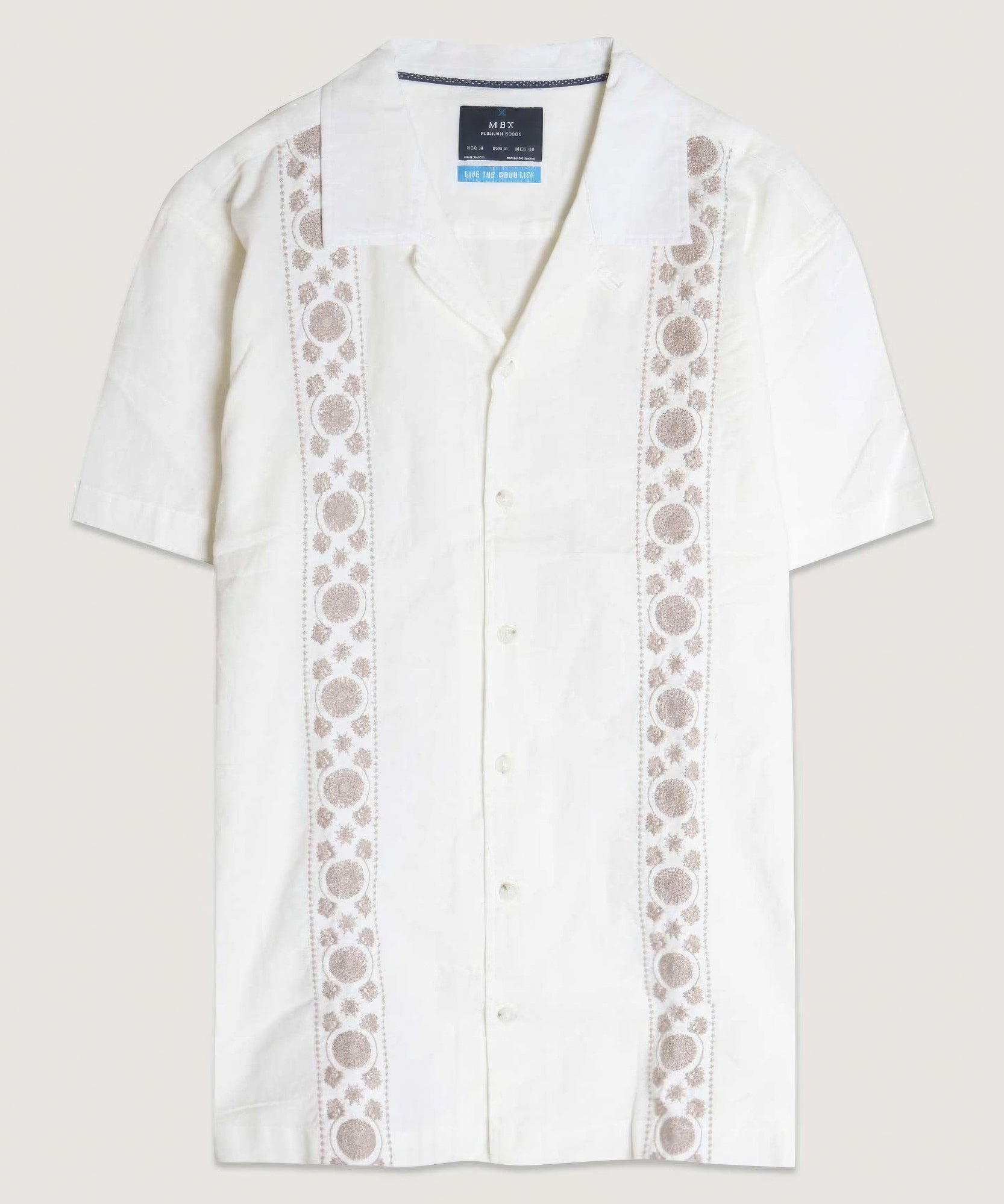 - Embroidered Panels Camp Men's Button-Up Shirt - mens button-up shirt at TFC&H Co.