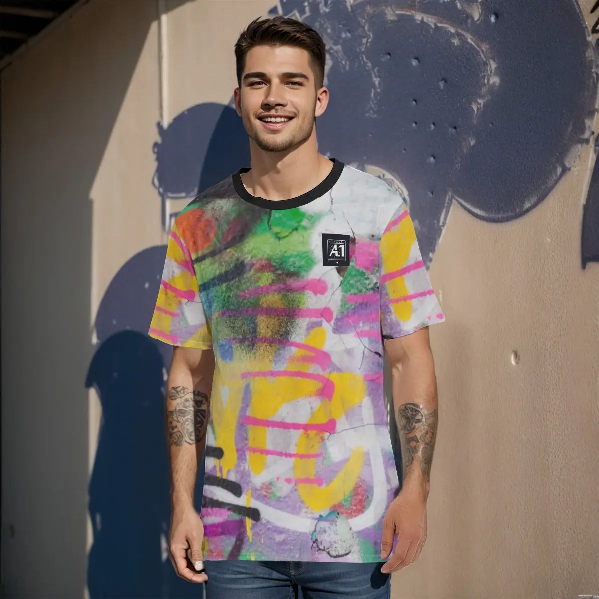 Multi-colored - ClassA1 Graffiti Men's O-Neck T-Shirt | 100% Cotton - mens t-shirt at TFC&H Co.