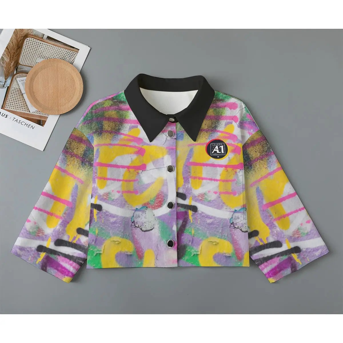 Multi-colored - ClassA1 Graffiti Women's Cropped Jacket | 100% Cotton - womens jacket at TFC&H Co.