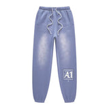 Denim Blue - ClassA1 (Denim Blue)Streetwear Unisex Monkey Washed Dyed Fleece Joggers - Unisex Joggers at TFC&H Co.