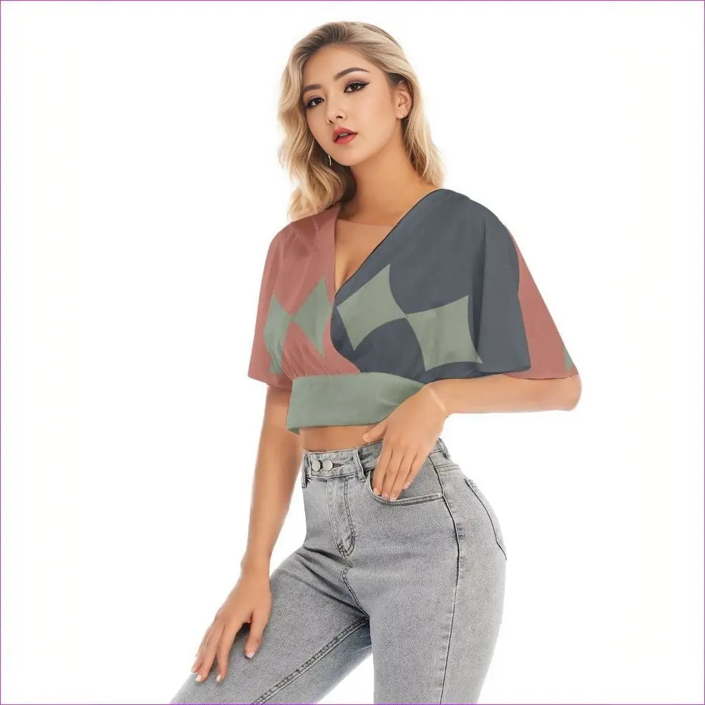 multi-colored - Eclectic Womens Bat Sleeve Crop Top - womens crop top at TFC&H Co.