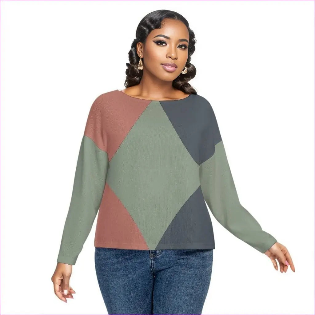 multi-colored - Eclectic Womens Drop-shoulder Imitation Knitted Sweater Voluptuous (+) Plus Size - womens sweater at TFC&H Co.