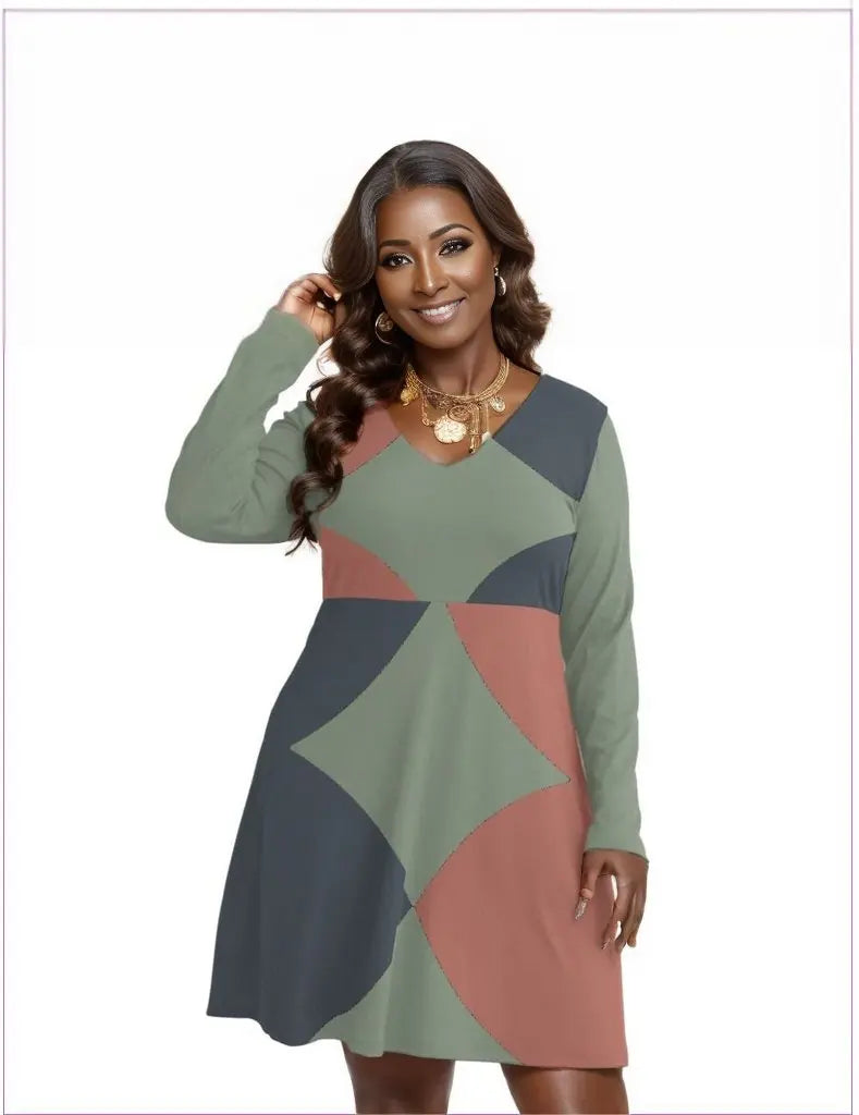 - Eclectic Womens V-neck Long Sleeve Dress Voluptuous (+) Plus Size - womens dress at TFC&H Co.