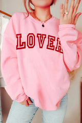 Pink 50%Polyester+50%Cotton - LOVER Puff Print Drop Shoulder Pullover Sweatshirt - womens sweatshirt at TFC&H Co.