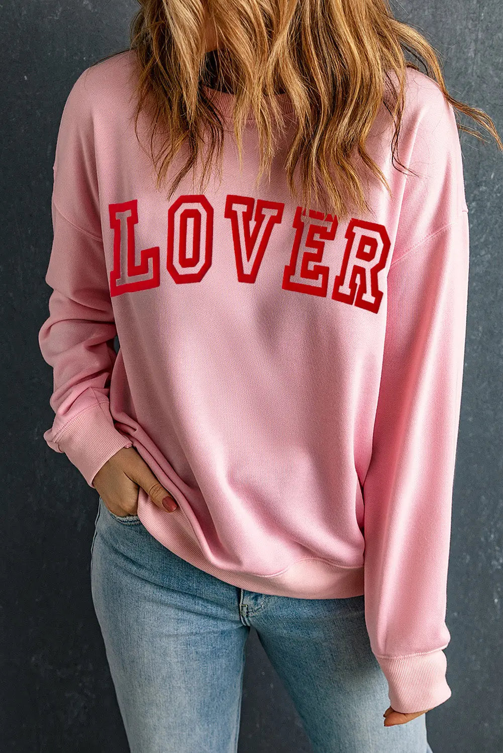 - LOVER Puff Print Drop Shoulder Pullover Sweatshirt - womens sweatshirt at TFC&H Co.