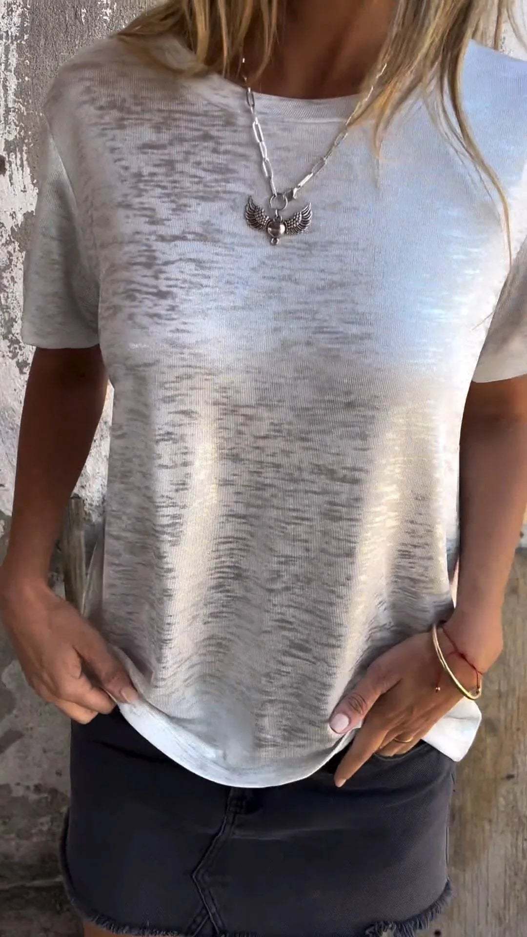 Women's Fashion Casual Metallic Shine Short Sleeve Round Neck T-Shirt