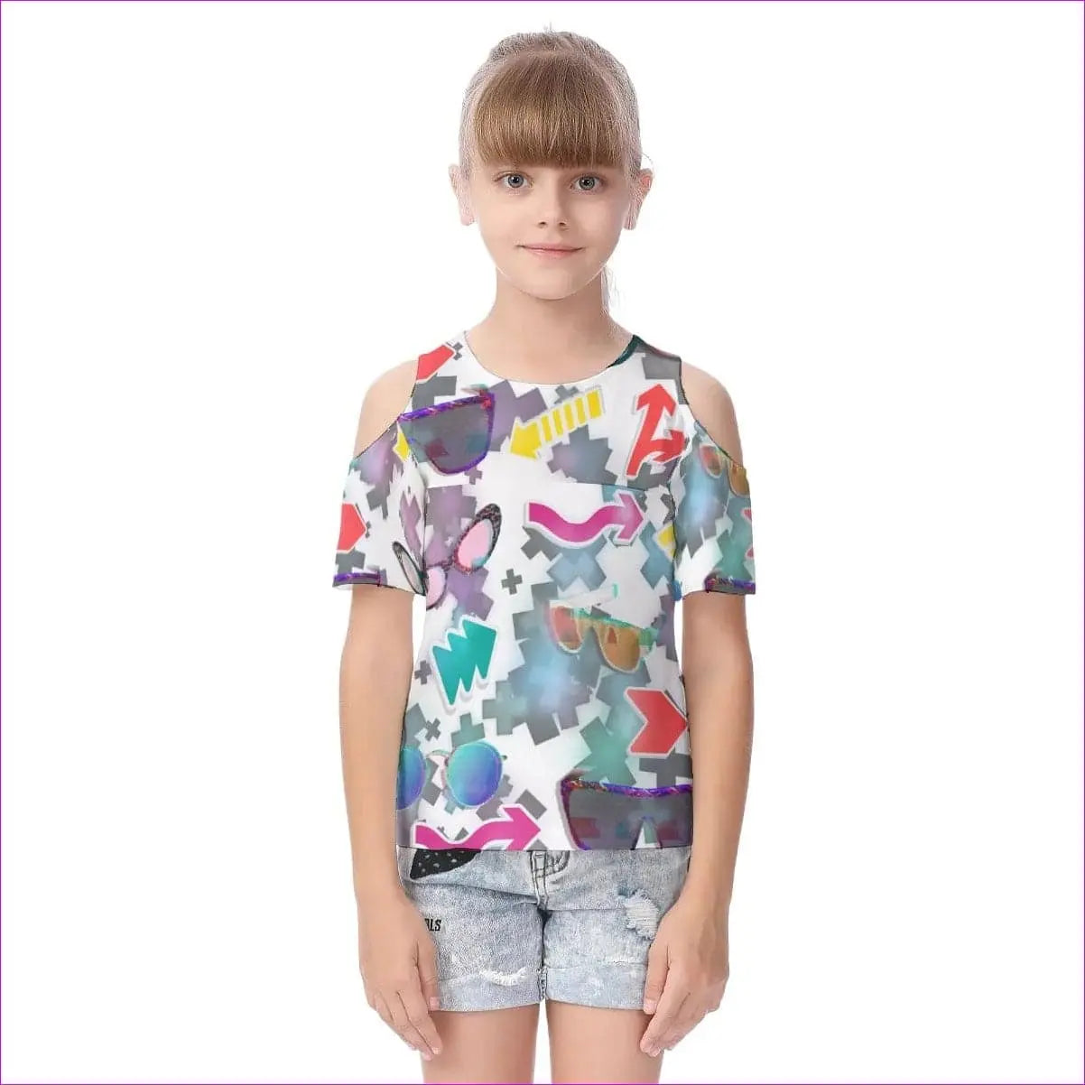 multi-colored - Shades Kids Cold Shoulder T-shirt With Ruffle Sleeves - kids top at TFC&H Co.