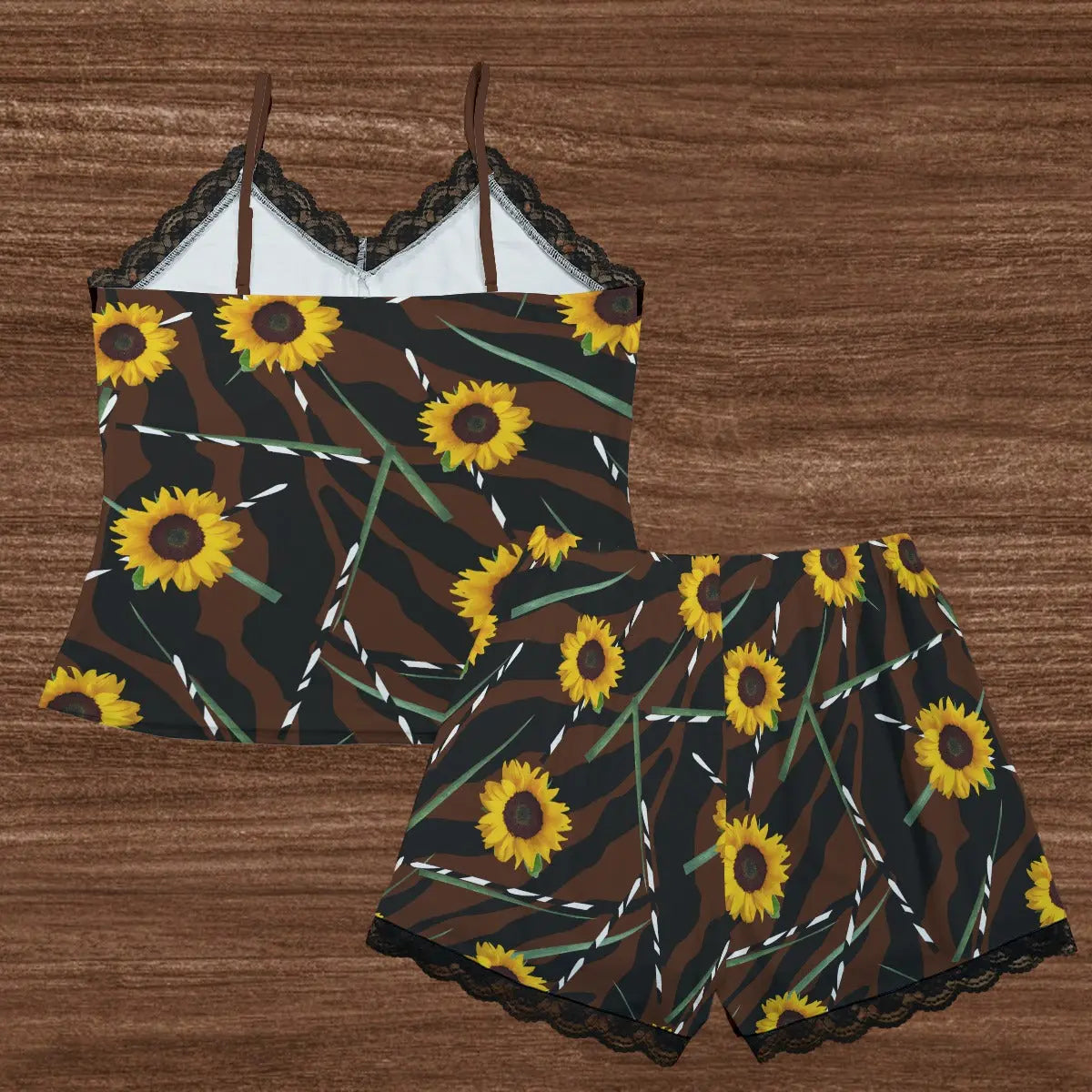 - Sunflower Wild Cami Lace Edge Women's Pajama Set - womens pajamas set at TFC&H Co.