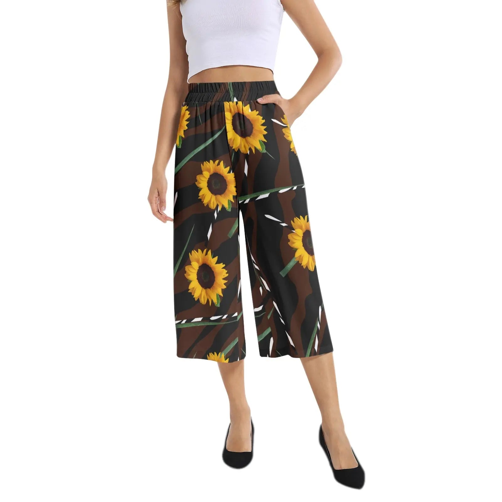 - Sunflower Wild Elastic Waist Capris Wide Leg Pant - womens capri pants at TFC&H Co.