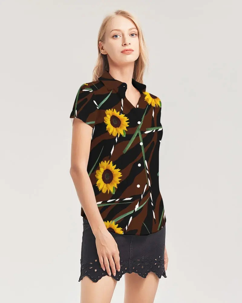 - Sunflower Wild Women's Short Sleeve Button Up - womens button up shirt at TFC&H Co.
