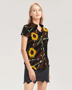 - Sunflower Wild Women's Short Sleeve Button Up - womens button up shirt at TFC&H Co.