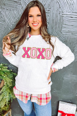 - XOXO Glitter Chenille Cable Knit Pullover Women's Sweatshirt - womens sweatshirt at TFC&H Co.