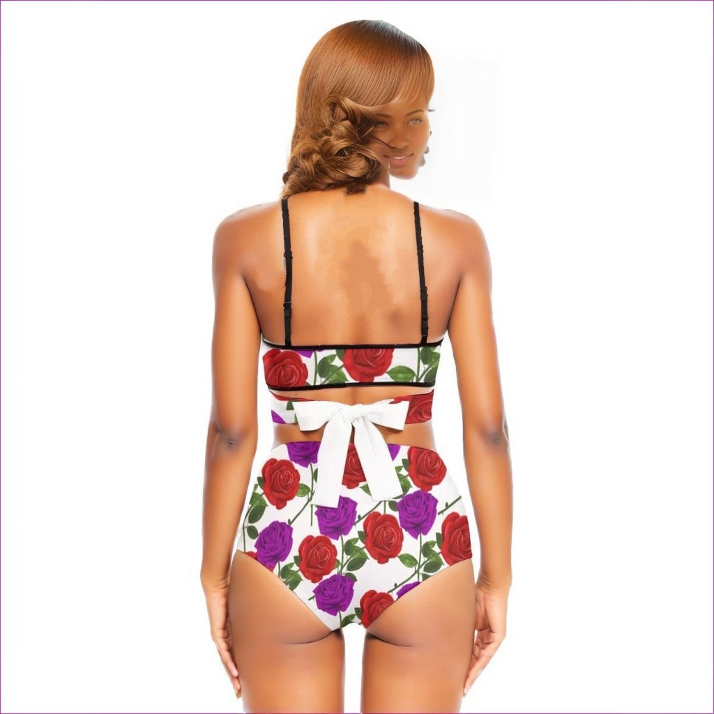 Red Rose Purp Women's Bikini Sets With Cross Straps - women's bikini at TFC&H Co.