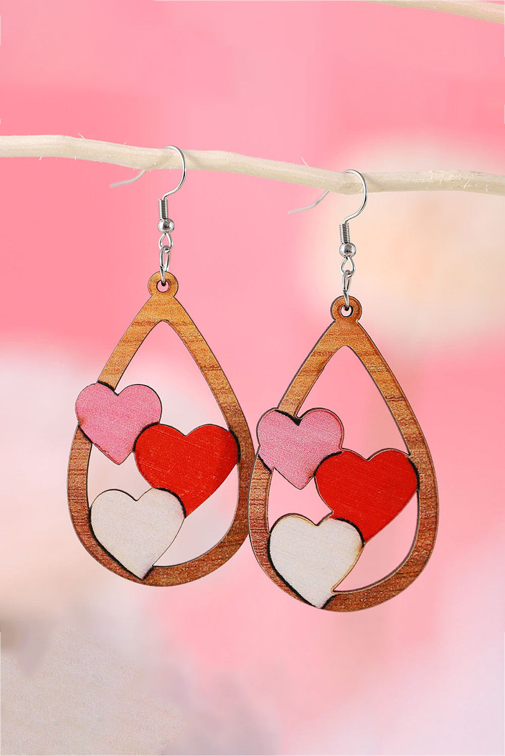 Red ONE SIZE - Red Valentines 3 Hearts Insert Water Drop Earrings - Earrings at TFC&H Co.