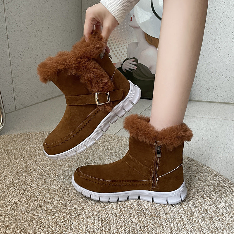 - Winter Warm Thickened Solid Color Plush Women's Ankle Boots With Buckle - 4 colors - womens boots at TFC&H Co.