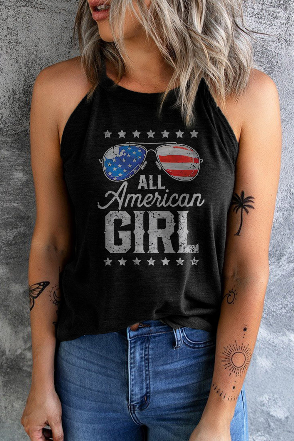 BLACK - ALL AMERICAN GIRL Graphic Tank - womens halter top at TFC&H Co.