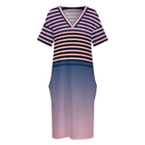 Ombre Striped Voluptuous (+) Loose Pocket Plus Size Dress