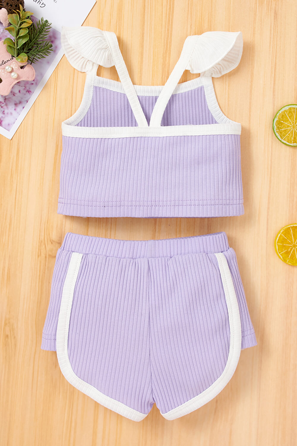 - Baby Girl Contrast Trim Ribbed Cami and Shorts Set - baby & toddlers short set at TFC&H Co.