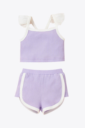 - Baby Girl Contrast Trim Ribbed Cami and Shorts Set - baby & toddlers short set at TFC&H Co.