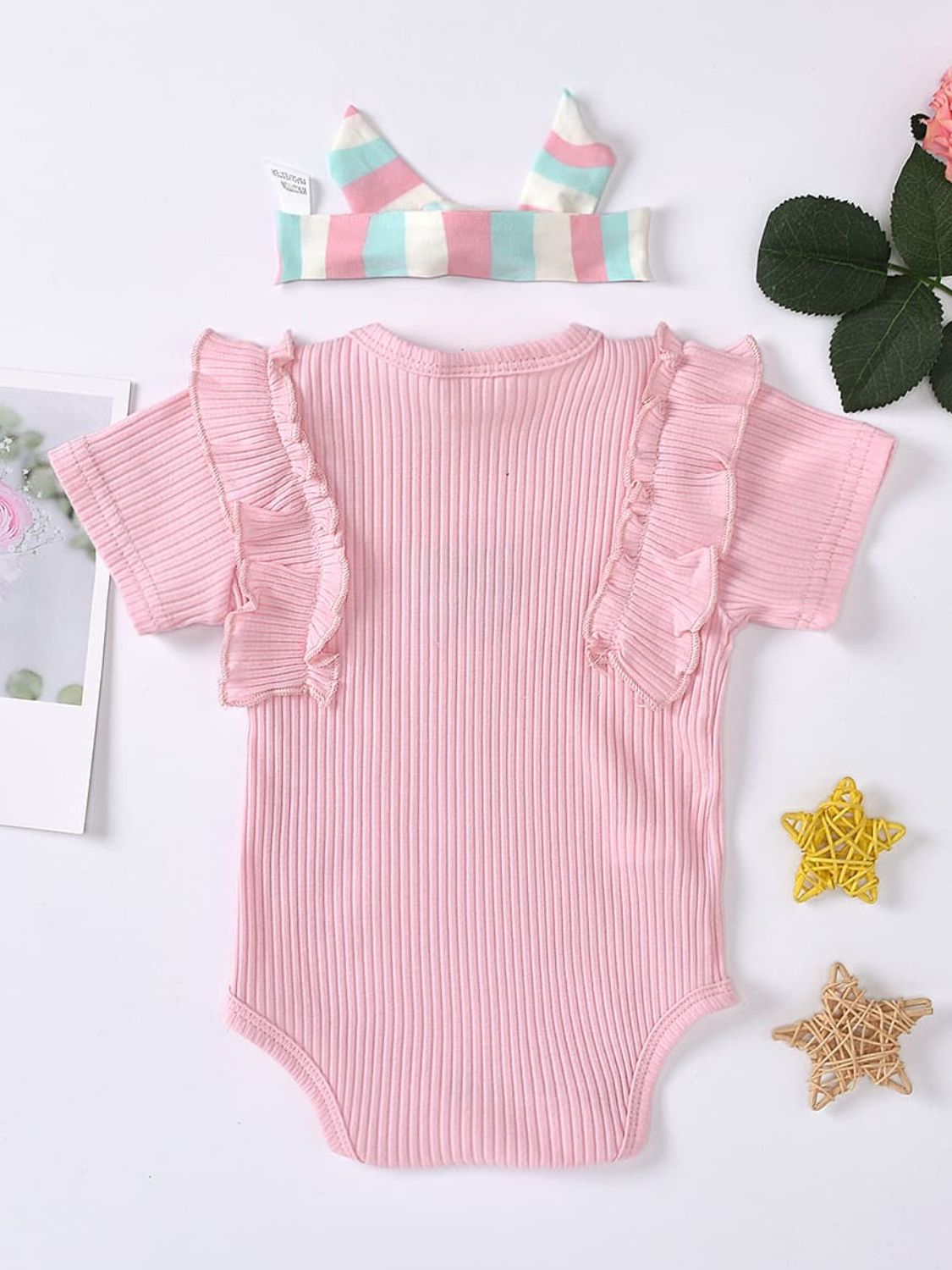 - Baby Girl Embroidered Butterfly Graphic Ruffled Bodysuit & Headban - infant onesie at TFC&H Co.