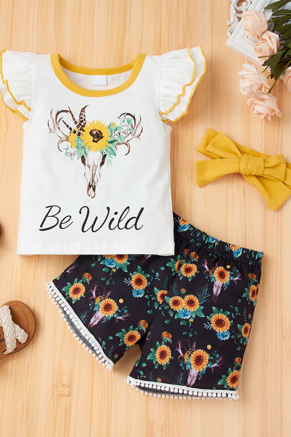 - Baby Girl Graphic Flutter Sleeve Tee and Floral Shorts Set - baby & toddlers short set at TFC&H Co.