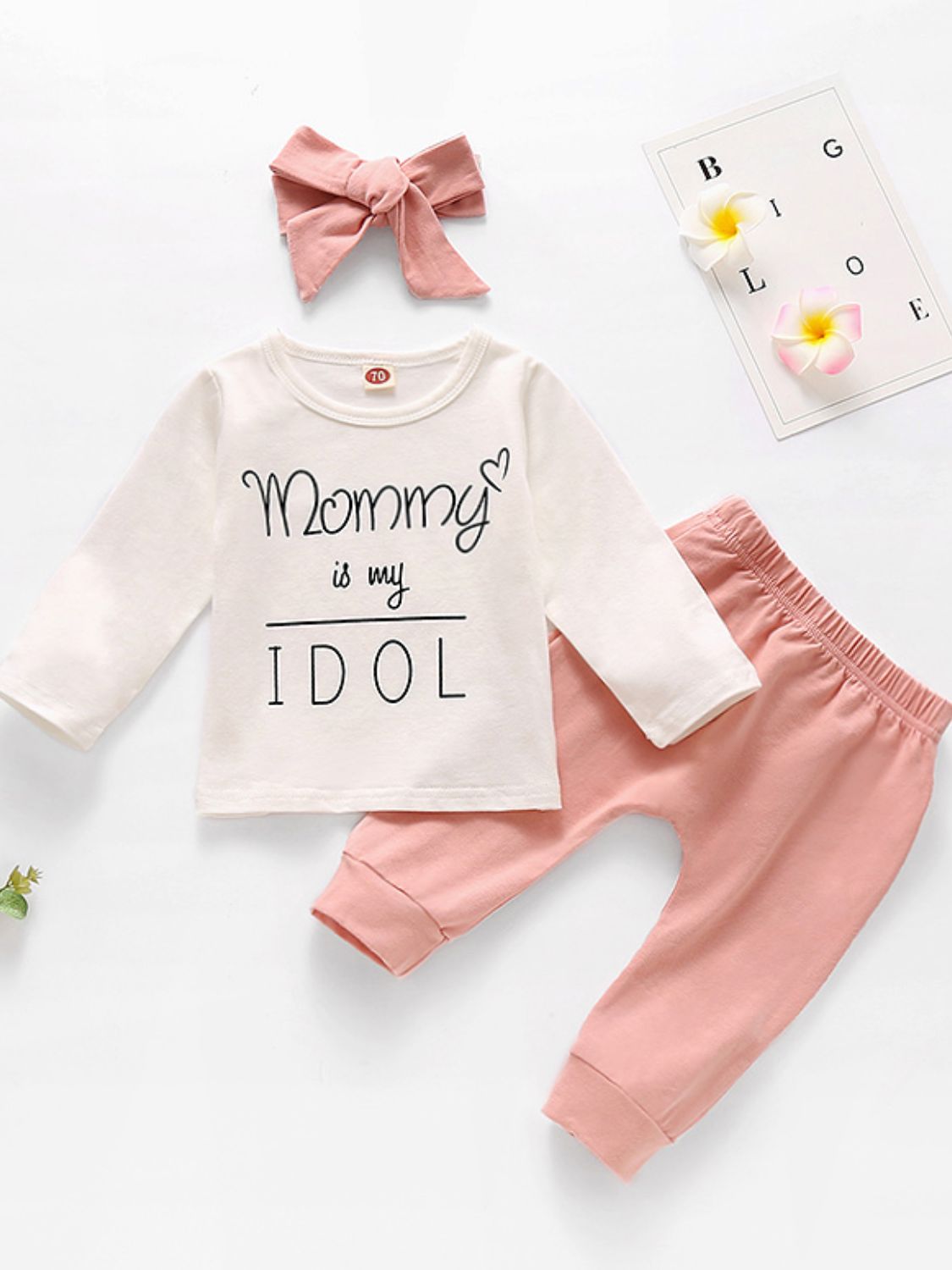 WHITE - Baby Girl Slogan Graphic Top and Joggers Set - baby pants set at TFC&H Co.