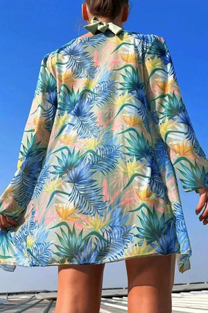 - Laurel Green 3pcs Tropical Contrast Trim Halter Bikini Set with Cover up - womens bikini set at TFC&H Co.