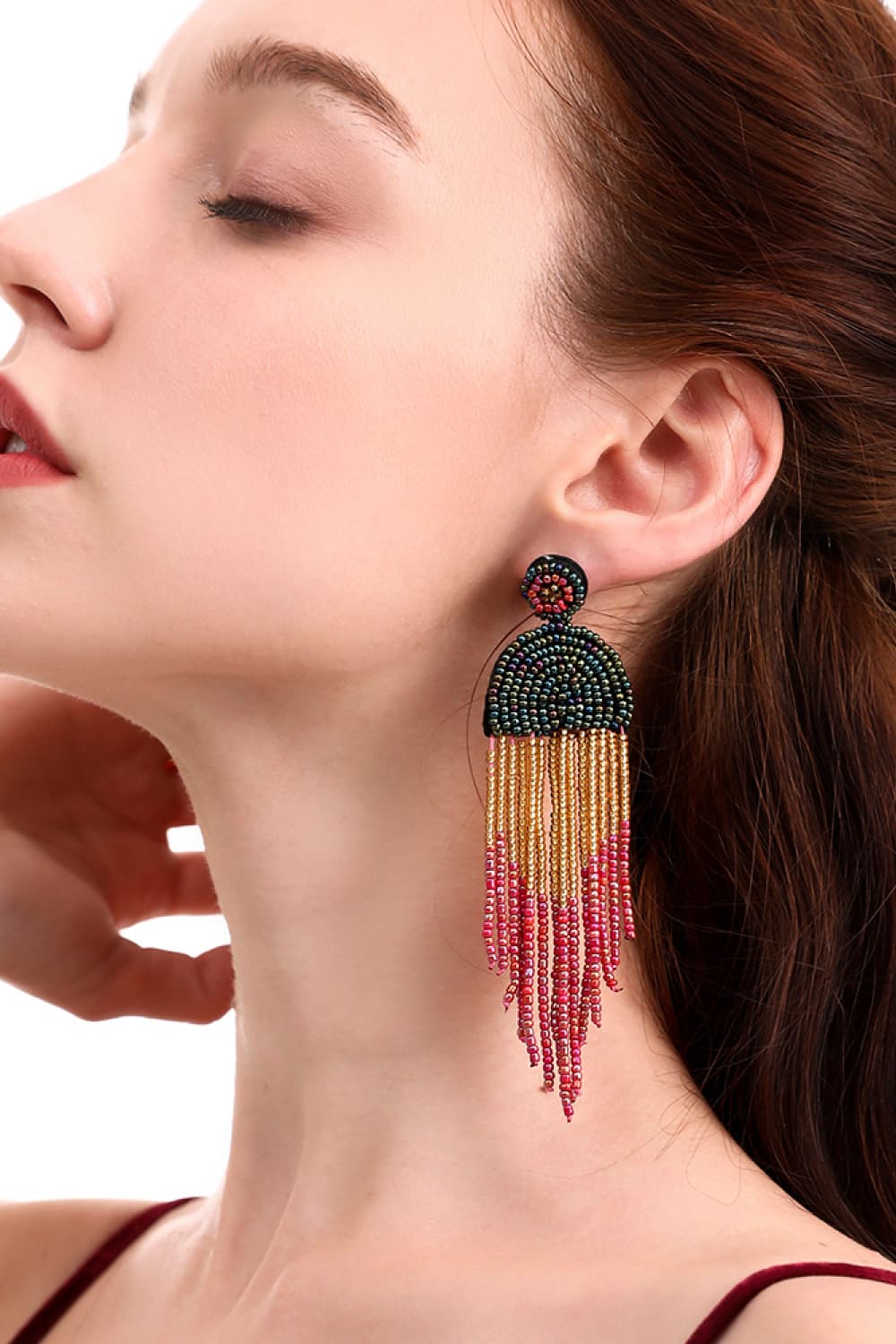 - Beaded Fringe Dangle Earrings - 3 colors - earrings at TFC&H Co.