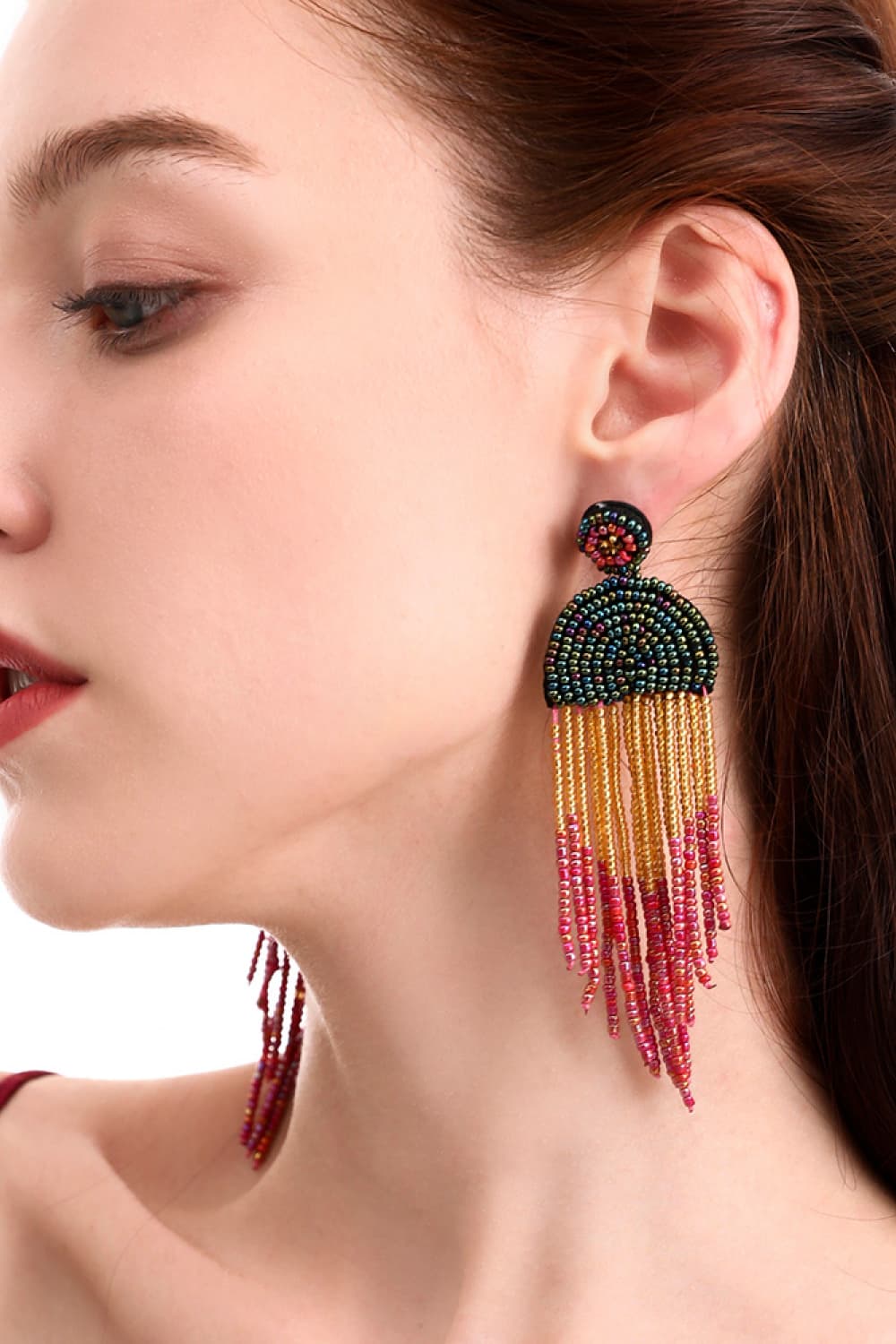 FOREST ONE SIZE - Beaded Fringe Dangle Earrings - 3 colors - earrings at TFC&H Co.