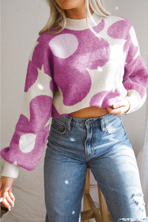 - Big Flower Pattern Women's Drop Shoulder Sweater - womens sweater at TFC&H Co.