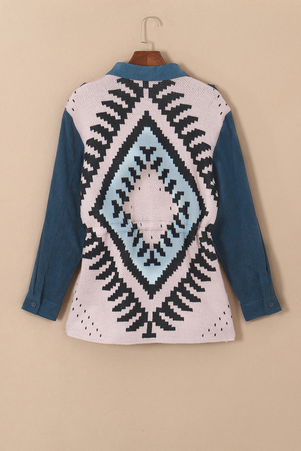 - Blue Corduroy Cinched Aztec Back Shacket - womens shacket at TFC&H Co.