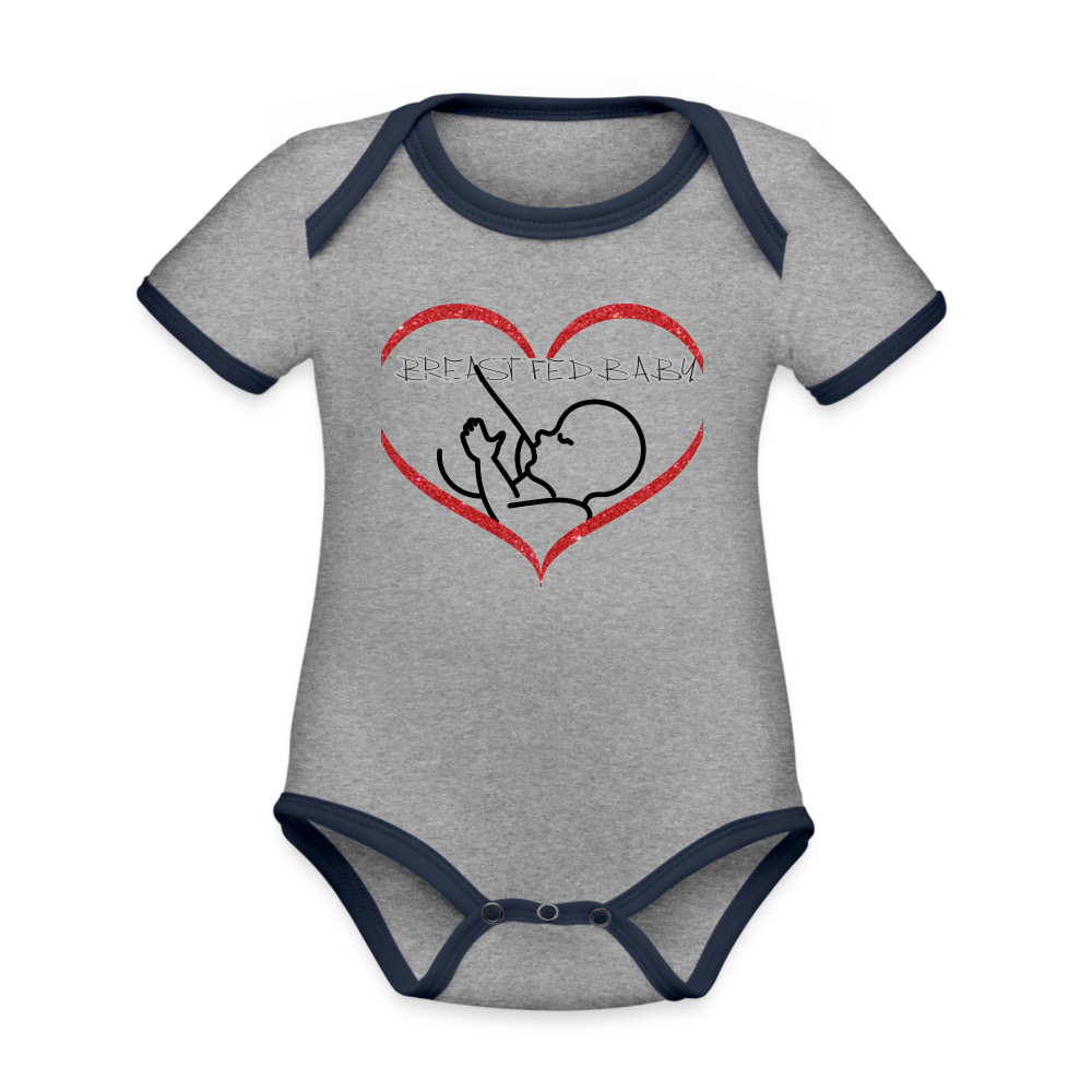 Heather gray/navy - Breastfed Baby Organic Contrast Short Sleeve Baby Bodysuit - 4 colors - infant onesie at TFC&H Co.